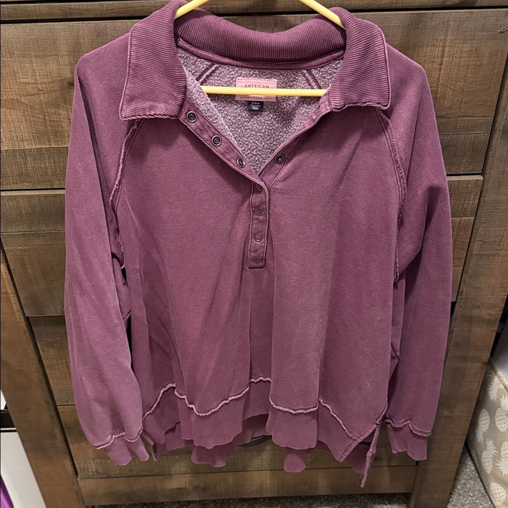 American Eagle Outfitters Washed Plum Snap-Front Polo Pullover